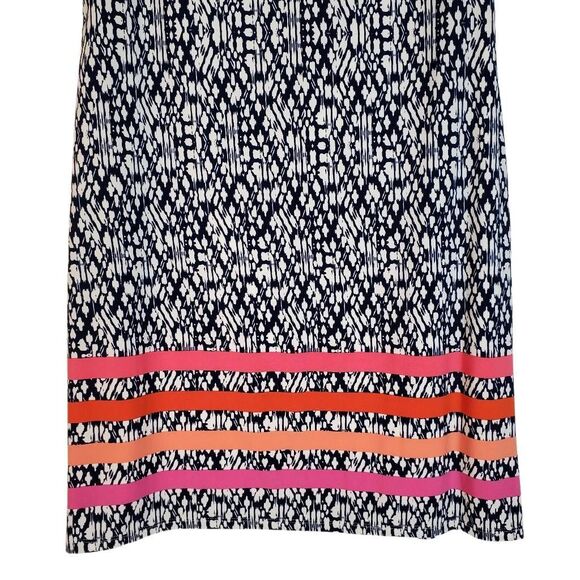 Eliza J Short Sleeve Abstract Navy and White Print Dress Color Block Pink Size 8 - Picture 3 of 14
